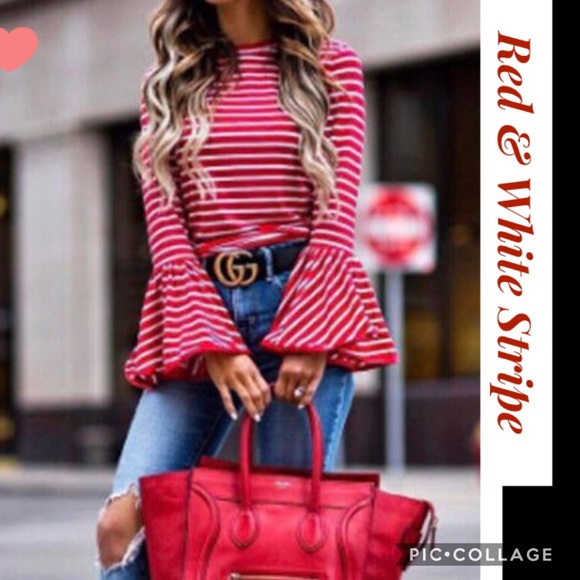 COSB Tops - 1 Left!Red & White Stripe Top w/Wide Belle Sleeves